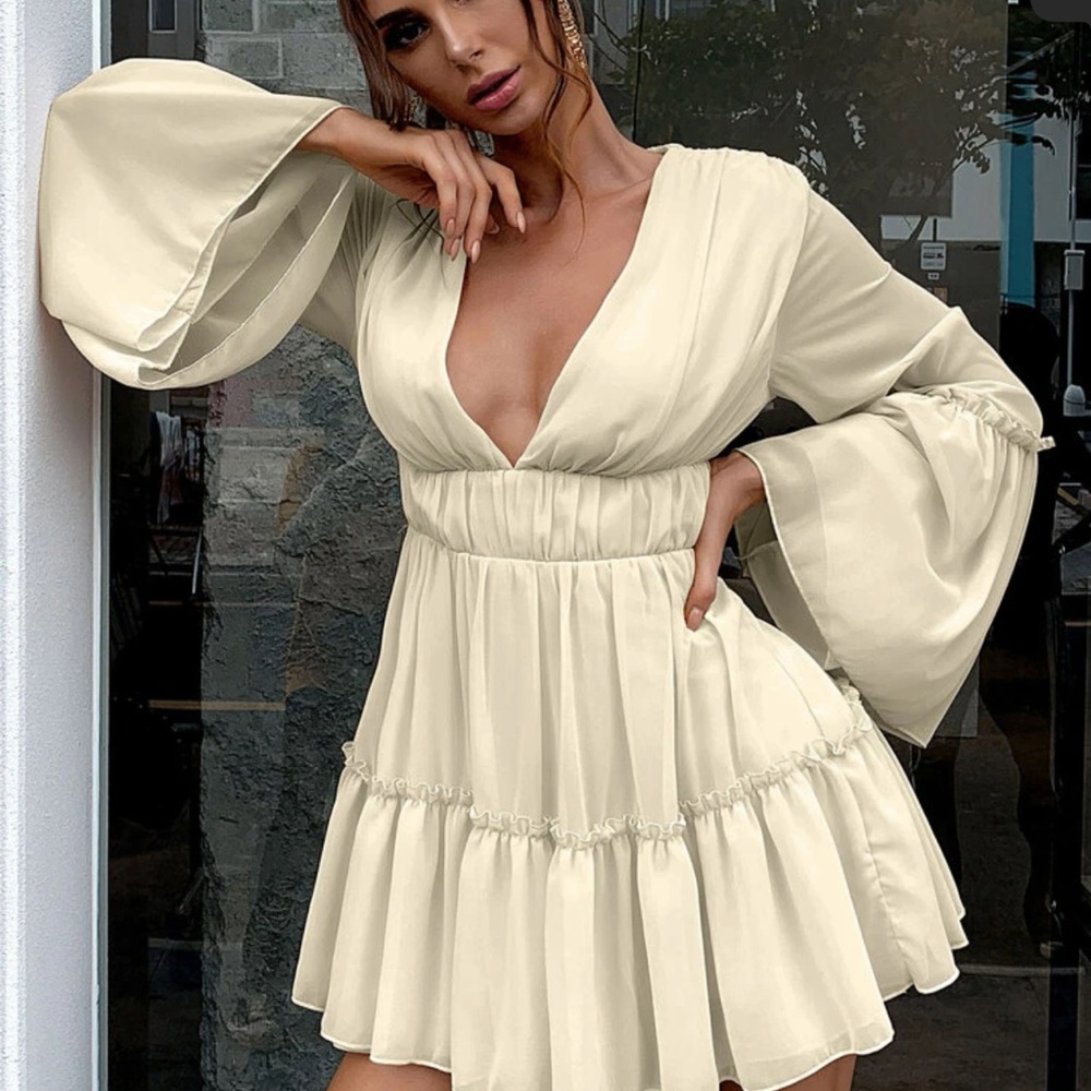 Plunge neck chiffon dress